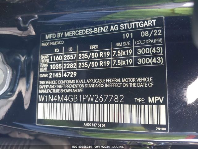 W1N4M4GB1PW267782 Mercedes-Benz GLB 250