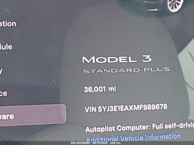 5YJ3E1EAXMF989678 Tesla Model 3 Standard Range Plus Rear-wheel Drive