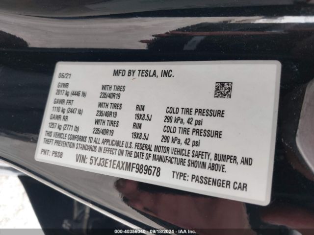5YJ3E1EAXMF989678 Tesla Model 3 Standard Range Plus Rear-wheel Drive
