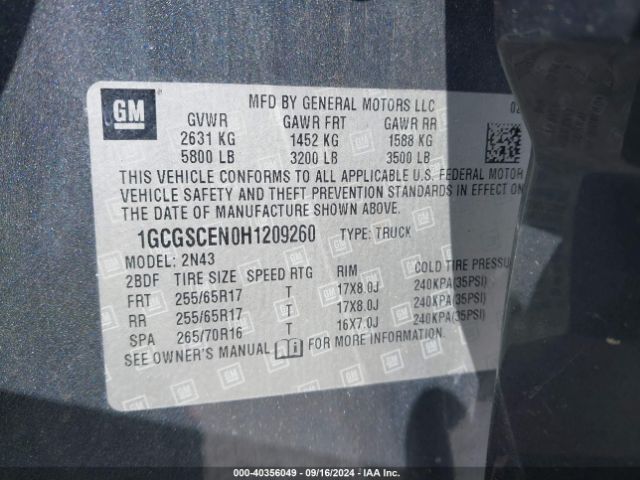1GCGSCEN0H1209260 Chevrolet Colorado Lt