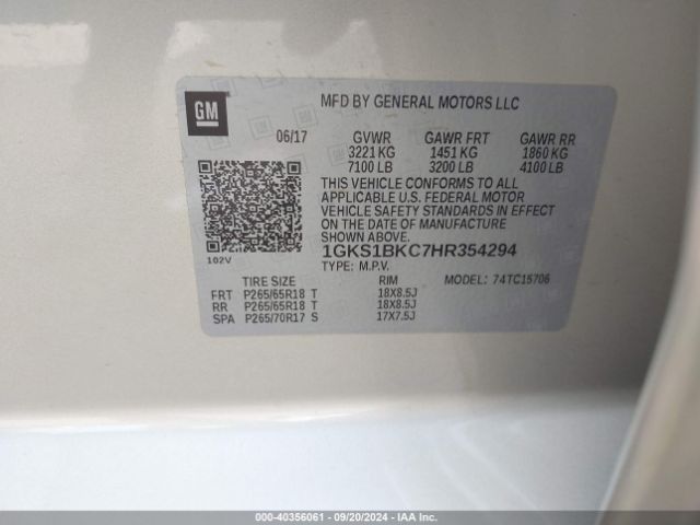 1GKS1BKC7HR354294 GMC YUKON SLT