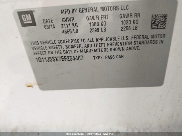 Chevrolet Malibu 2lz 2014 1G11J5SX7EF254407 Image 9