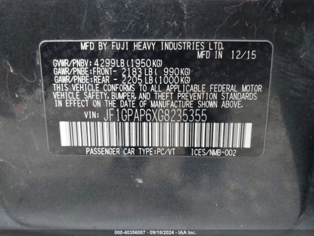 JF1GPAP6XG8235355 Subaru Impreza 2.0i Sport Premium