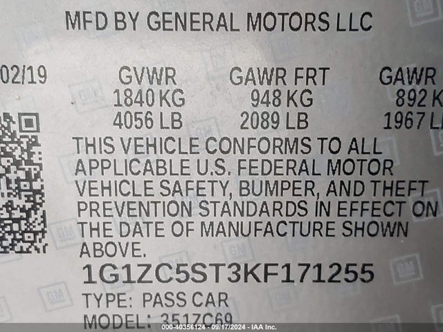 Chevrolet Malibu 1fl 2019 1G1ZC5ST3KF171255 Image 9