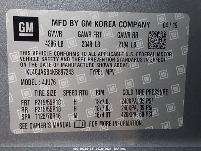 KL4CJASB4KB897243 Buick Encore Fwd Preferred