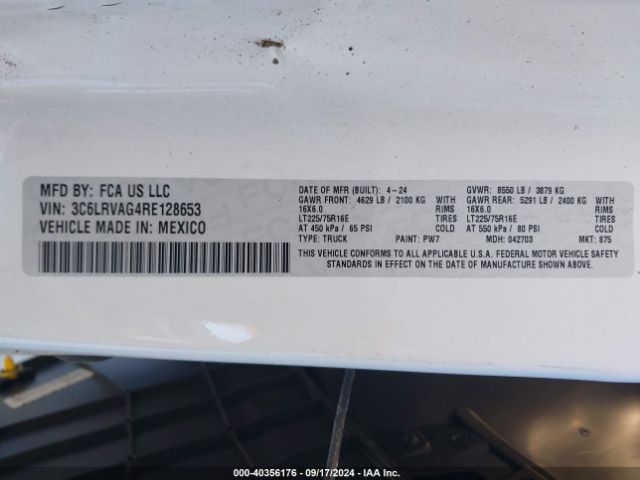 3C6LRVAG4RE128653 RAM Promaster 1500 Slt Low Roof 136 Wb
