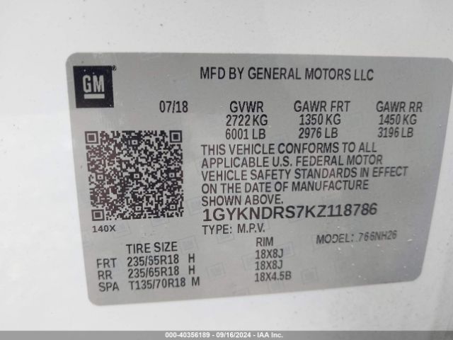 1GYKNDRS7KZ118786 Cadillac XT5 LUXURY