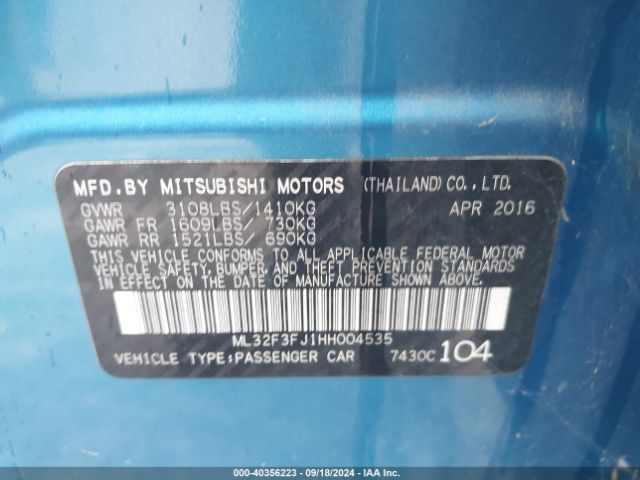 ML32F3FJ1HH004535 Mitsubishi Mirage G4 Es