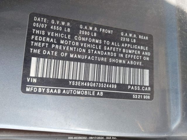 2007 SAAB 9-5 YS3EH49G673524499 Photo 8