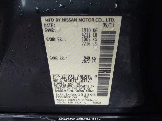 Nissan Altima 2.5 S 2014 1N4AL3AP1EC131393 Image 9