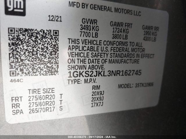 1GKS2JKL3NR162745 GMC Yukon Xl 4wd Denali