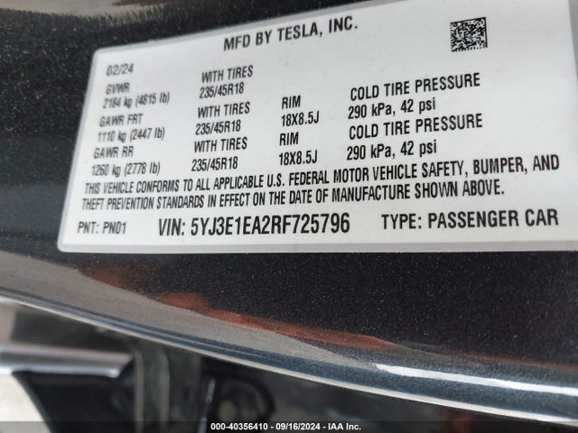 2024 TESLA MODEL 3 5YJ3E1EA2RF725796 Photo 8