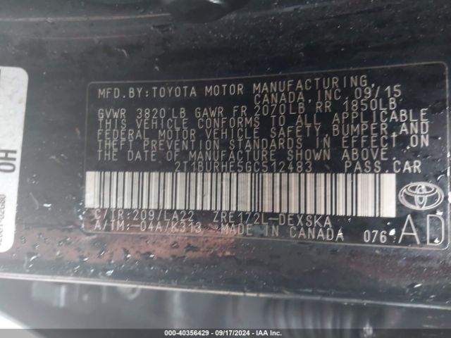 2T1BURHE5GC512483 Toyota Corolla S Premium