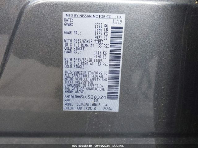 5N1DL0MN5LC528324 Infiniti QX60 PURE