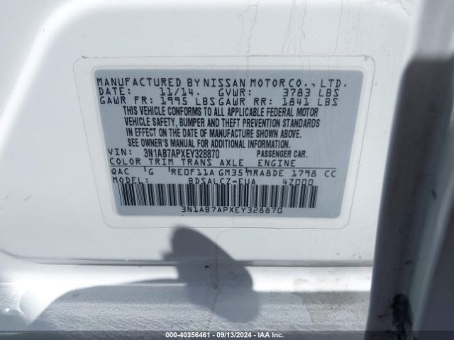3N1AB7APXEY328870 Nissan SENTRA S