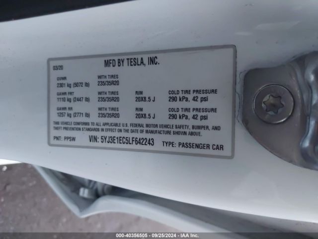 5YJ3E1EC5LF642243 Tesla Model 3 Performance Dual Motor All-wheel Drive