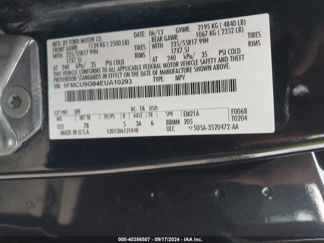 Ford ESCAPE SE 2014 1FMCU9G94EUA10293 Image 9