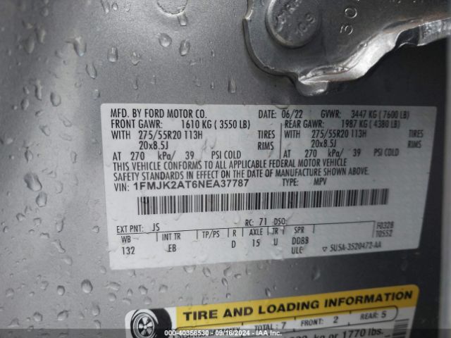 1FMJK2AT6NEA37787 Ford Expedition Limited Max