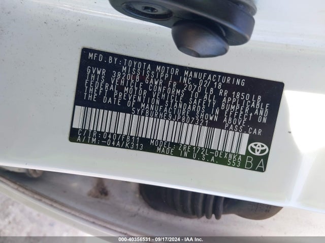 Toyota COROLLA LE 2018 5YFBURHE9JP807321 Image 9