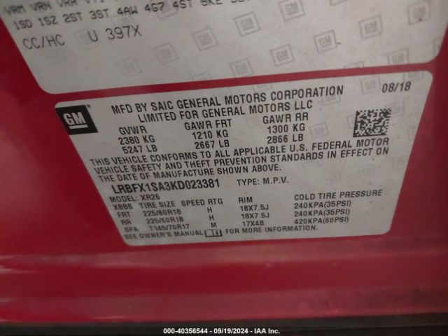 LRBFX1SA3KD023381 Buick Envision Awd Preferred