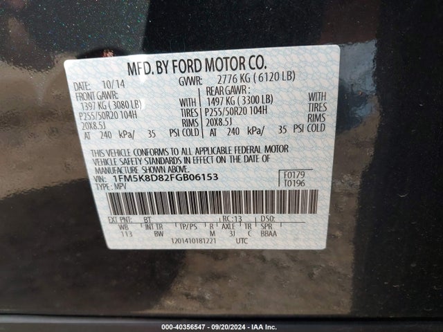 1FM5K8D82FGB06153 Ford EXPLORER XLT