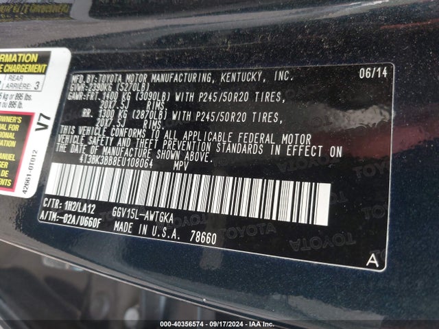 Toyota Venza Limited V6 2014 4T3BK3BB8EU108064 Image 9