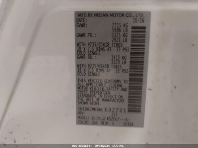 5N1DR2MM8HC632721 Nissan Pathfinder Sl