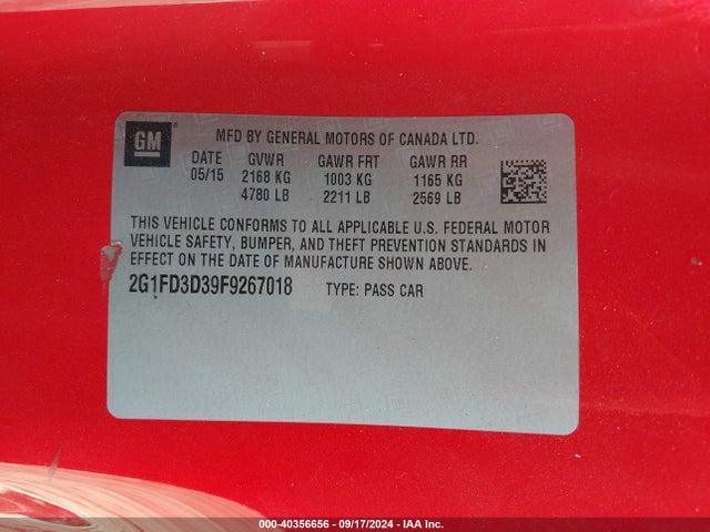 Chevrolet Camaro 1lt 2015 2G1FD3D39F9267018 Image 9