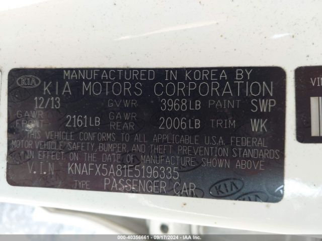 KNAFX5A81E5196335 KIA Forte 5-door Ex