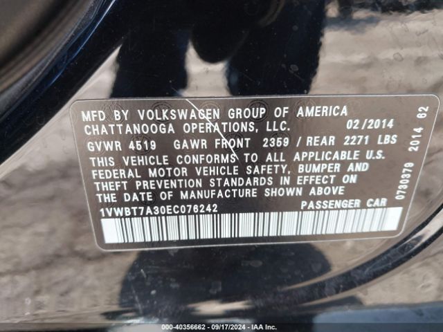 1VWBT7A30EC076242 Volkswagen Passat 1.8t Se