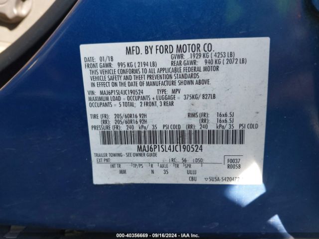 MAJ6P1SL4JC190524 Ford ECOSPORT S