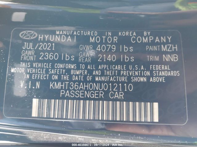 KMHT36AH0NU012110 Hyundai VELOSTER N