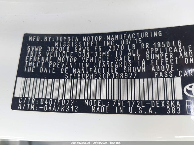 Toyota Corolla S Plus 2016 5YFBURHE2GP398927 Image 9