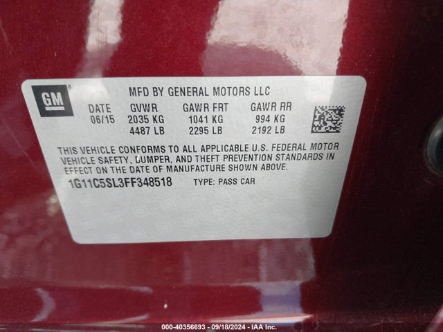 Chevrolet MALIBU 1LT 2015 1G11C5SL3FF348518 Image 9