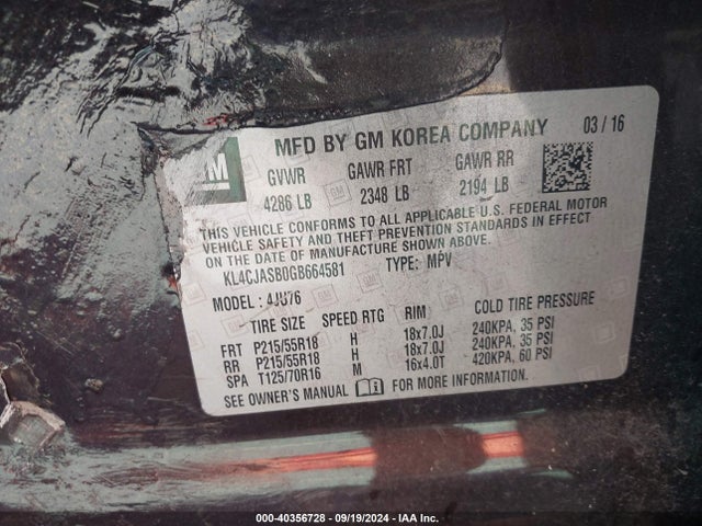 Buick Encore 2016 KL4CJASB0GB664581 Image 9