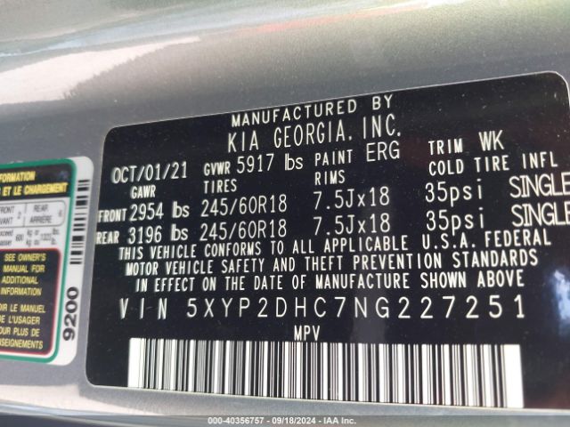 5XYP2DHC7NG227251 KIA Telluride Lx
