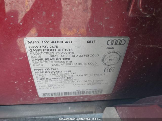 WA1BNAFY6J2017656 Audi Q5 2.0t Premium/2.0t Tech Premium