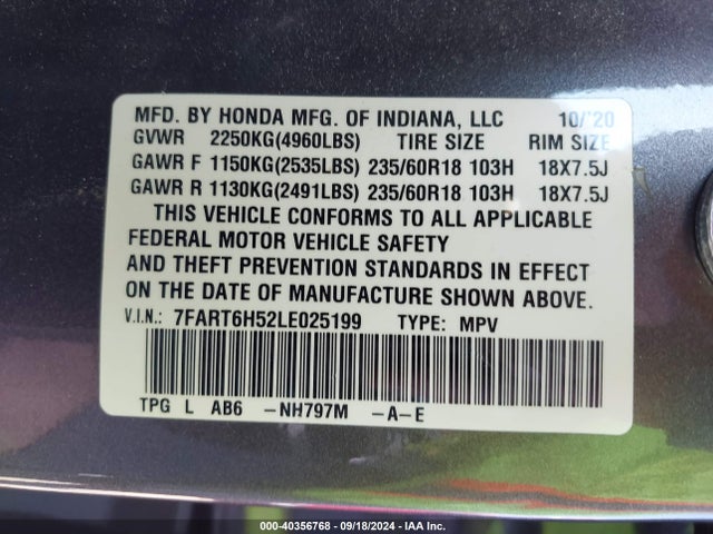 Honda Cr-v Hybrid Ex 2020 7FART6H52LE025199 Image 9