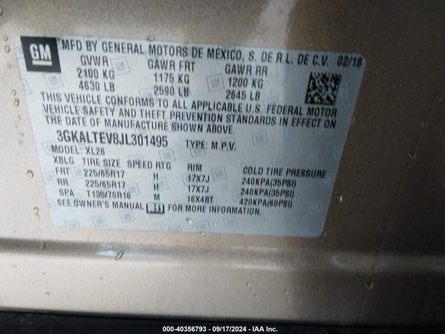 3GKALTEV8JL301495 GMC Terrain Sle