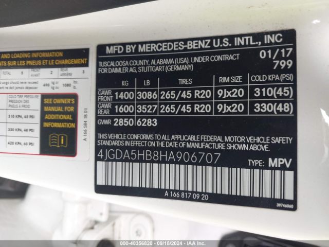 4JGDA5HB8HA906707 Mercedes-Benz Gle 350 4matic