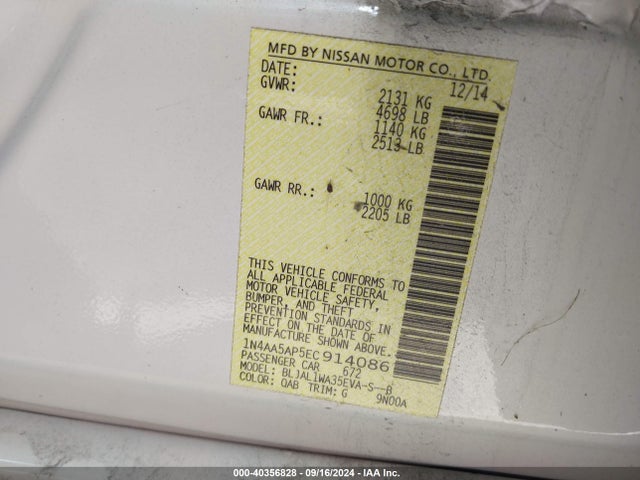 Nissan Maxima 3.5 Sv 2014 1N4AA5AP5EC914086 Image 9