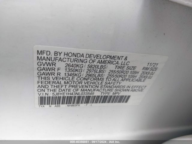 5J8YE1H43NL033549 Acura Mdx Technology Package
