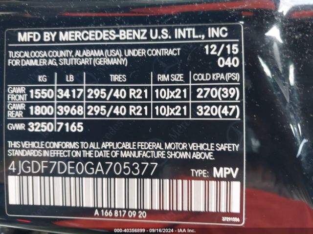 4JGDF7DE0GA705377 Mercedes-Benz Gl 550 4matic