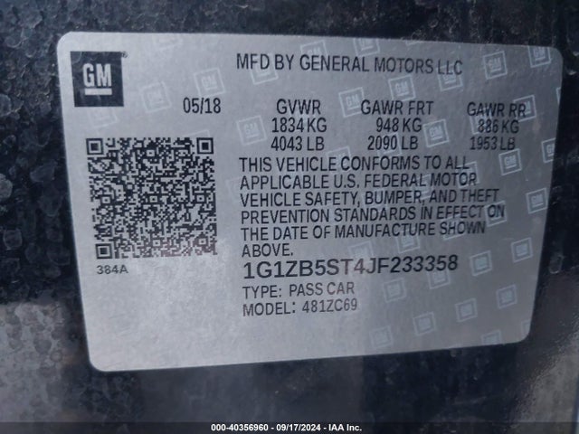 Chevrolet Malibu 1ls 2018 1G1ZB5ST4JF233358 Image 9