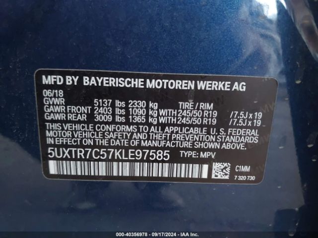 5UXTR7C57KLE97585 BMW X3 Sdrive30i