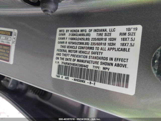 7FARW2H85KE060442 Honda Cr-v Ex-l