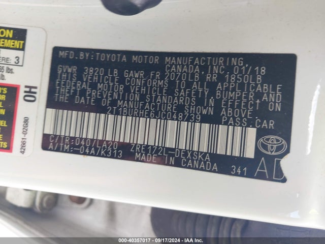 Toyota Corolla Xse 2018 2T1BURHE6JC048739 Image 9