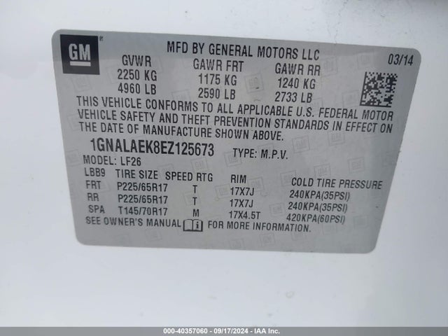 Chevrolet EQUINOX LS 2014 1GNALAEK8EZ125673 Image 9