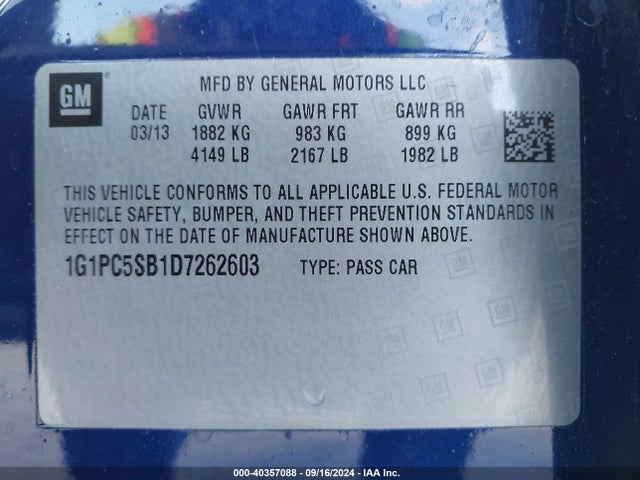 Aukcja sprzedaży 2013 Chevrolet Cruze 1lt Auto, vin: 1G1PC5SB1D7262603, numer aukcji: 40357088