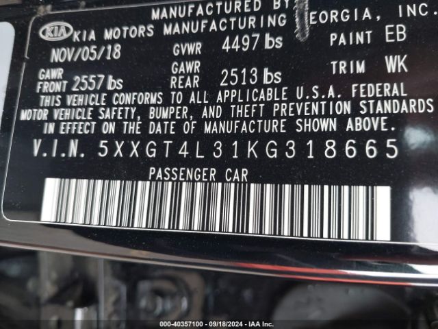 5XXGT4L31KG318665 KIA Optima Lx